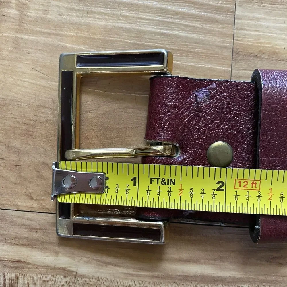 VTG Mens Sz 40 Saffiano Red Pebbled Leather Dressy Casual Work Belt Gold Buckle
